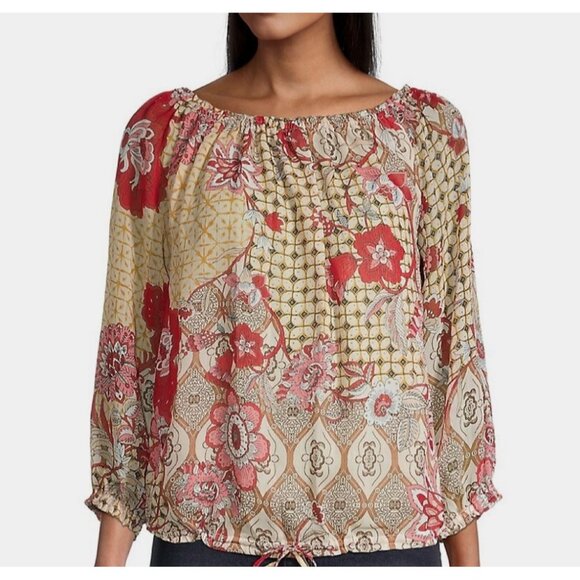 Tommy Hilfiger Women's Boho Floral Off-Shoulder Peasant Blouse Top L - Picture 4 of 10